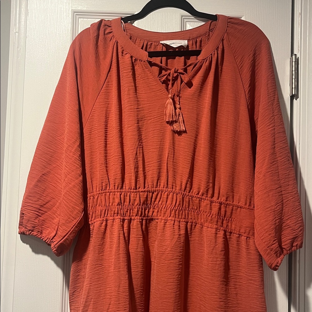 Lucky Brand Rust Tiered Midi Dress with Tie Neck woman’s XL - Picture 2 of 6